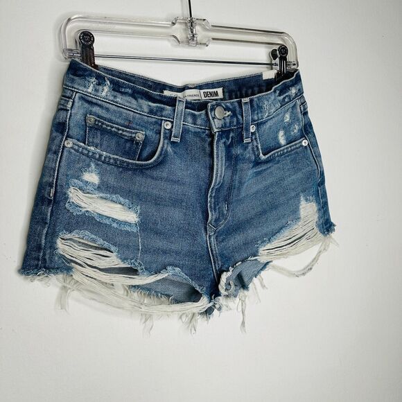 Lovers & Friends Axel Jean Distressed Cut Off High Rise Short Conrad Wash 25 - Picture 4 of 16
